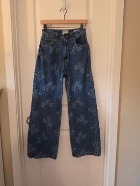 Cotton On Wide Leg Baggy Floral Print Jeans W Sz 24 Y2K Coquette Cottagecore